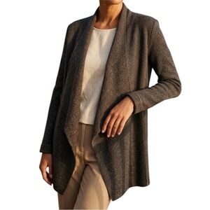 Eileen Fisher Open Front Waterfall Cardigan Merino Wool Long Sleeve Minimalist